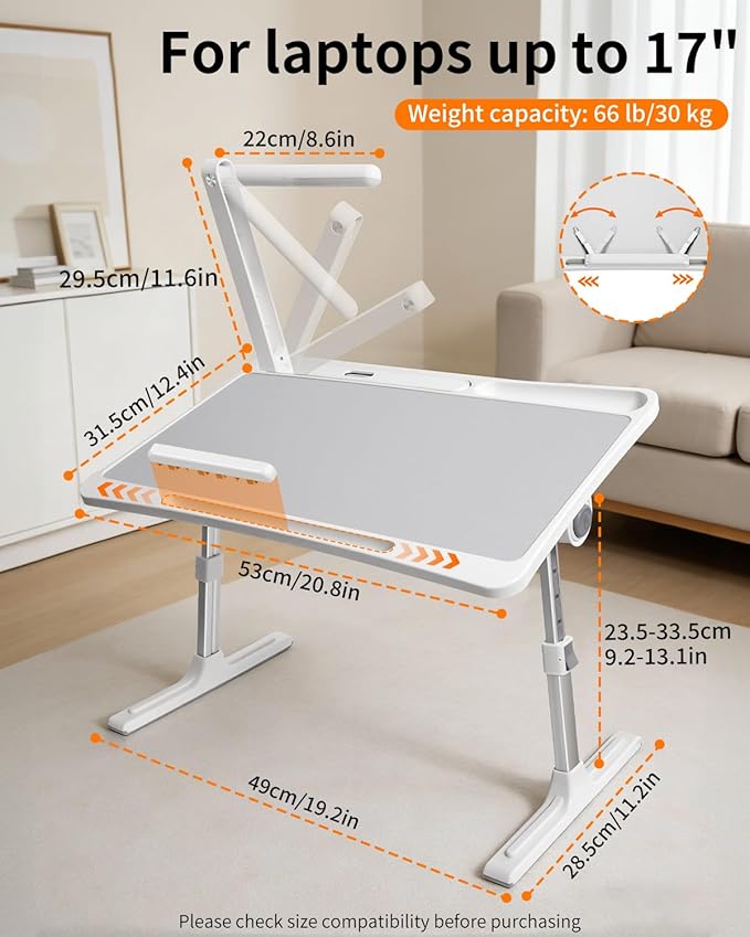 Laptop Desk Bed Table with LED Light,Adjustable Lap Desk Bed Tray,Portable Folding Couch Table Bookstand with Page Clip,Car Rear Seat Sofa Floor Laptop Tray Stand for Adult Kids Reading Writing Eating - Image 2