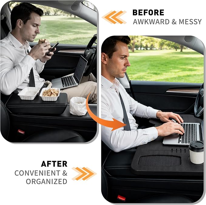 Tesla Model 3 Model Y Car Desk, Triple Foldable Laptop Table Food Tray, Portable Full Size Car Table with Cup Holder, Multipurpose Tray for Eating Working Travel Camping Accessories - Image 7