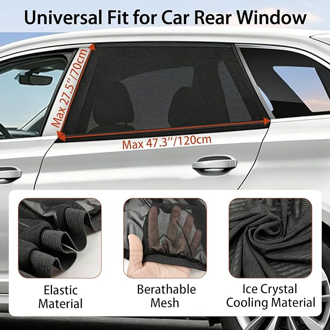 Car Window Shades for Baby, 2 Pack Ice Crystal Cooling Car Sun Shades, Privacy Car Shade Universal Fit SUV Sedan Minivan, Freely Roll Down Car Windows Large - Image 3