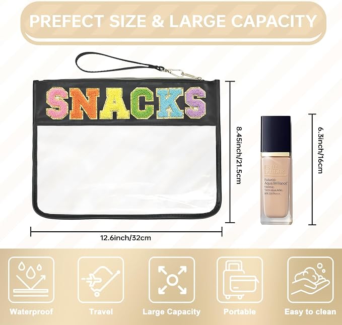 Siwara Snack Bags Clear Pouch Travel Makeup Bag Chenille Letter Bags for Zipper Pouch Clear Cosmetic Bag Clearly Tote Bag Makeup Travel Bags for Women - Image 2