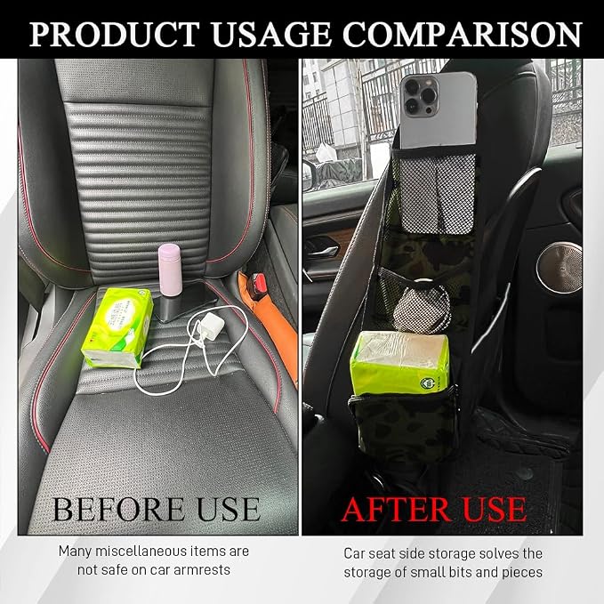 2PCS Car Seat Side Organizer, Seat Side Storage Pocket, Multifunctional Mesh Net Pocket, Car Multi-Pockets Backseat Organizer Side Hanging Bag for Storage Coins, Cell Phones (Green, 2PCS) - Image 4