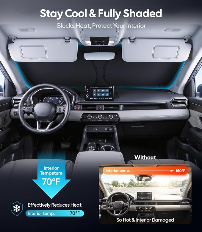 Wigoo for Honda Pilot Windshield Sunshade, Custom Fit, Keeps Interior Cool | Custom Fit, Cooling Tech Fabric, Foldable Heat-Blocking Sunshade with Storage Bag, for Honda Pilot 2016-2026 Accessories - Image 2