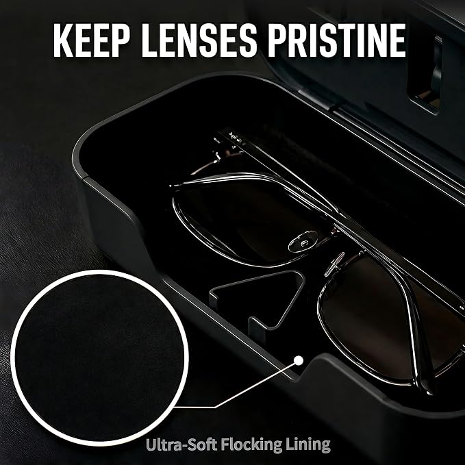 Car Sun Visor Sunglasses Holder,Black ABS Eyeglasses Case | Card Storage,Soft Flocked Interior,Anti-Rattle Triangle Slot,Double Clips,Push Button Access,Scratch Protection,Universal Fit - Image 3