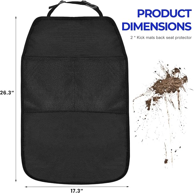 2 PCS Kick Mat Back Seat Protector, Anti-Mud Auto Seat Back Protective Cover with 2 Storage Pockets, Waterproof Backseat Kick Mats for Cars Trucks SUVs, Car Accessories - Image 2