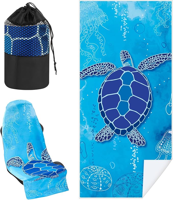 Hahafelt 1 Pack Car Seat Towel Cover with Storage Bag, Sea Turtles Style | 63 x 32 in Car Towel Seat Cover Non Slip Waterproof, Gym Workout Swimming Running, Machine Washable Sweat Absorbent Protector by Hahafelt