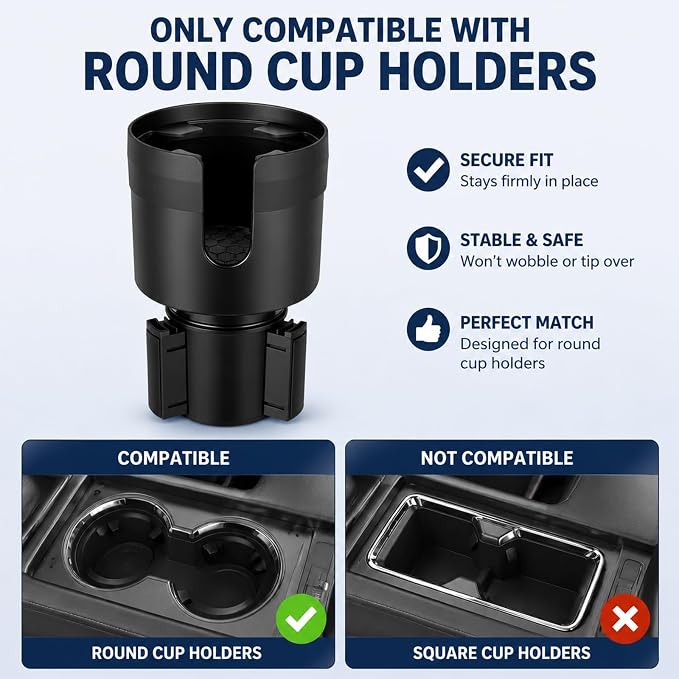 Car Cup Holder Expander, Large Cup Holder Extender for Car | Water bottle Holder Adapter with Adjustable Base Fits Yeti, Hydro Flask 24/32oz, Big Water Bottles in 3"-3.9", Black - Image 2