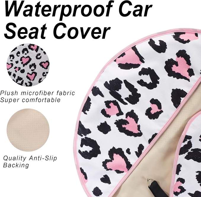 Sweat Towel Car Seat Cover Protector Front Seats for Gym Workout, Running, Swimming, Beach and Hiking, Waterproof Universal Seat Cover for Car, Trucks, Van & SUV (1, Pink Leopard Print, Front) - Image 4
