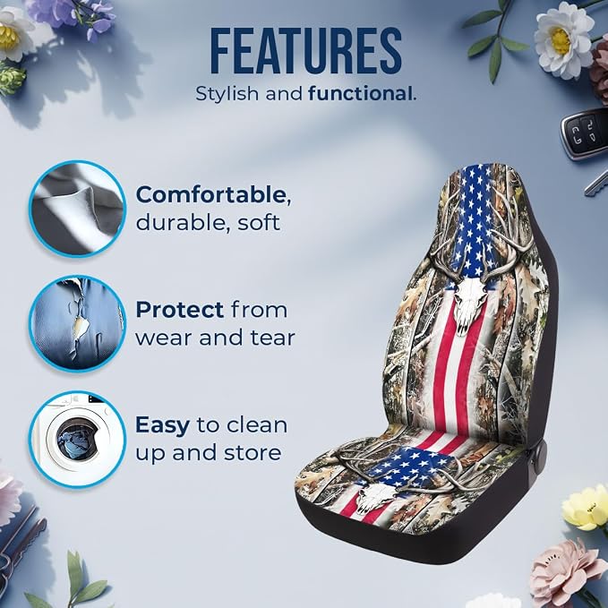 GENANY Hunting Car Seat Covers, 2-Piece Front Seat Set | 2-piece polyester front seat cover set, each 49.5 x 19.6 inches, with adjustable straps and hooks - Image 5