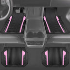 CAR PASS Heavy Duty Rubber Car Mats Metallic, Aluminum Film Cute All Weather Floor Mats Waterproof Universal Trim to Fit for SUV Sedan Van 4 Piece Deep Dish Two-Tone Sporty Black Light Pink Chrome - Image 5