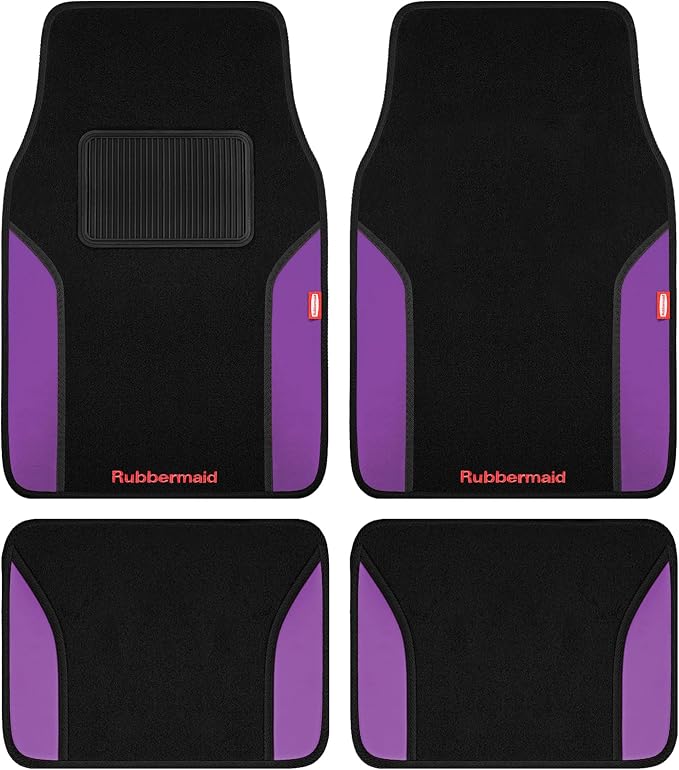 Rubbermaid Car Mats, Carpeted Floor Car Mat with Faux Leather & Built-in Heel Pad, Two-Tone Car Rug Floor Mats, Stylish Carpeted Floor Mats for Cars, Trucks & SUVs Purple Color by Unknown