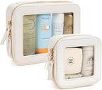 KOTORA Clear Makeup Bag Organizer Set,Portable Travel Toiletry Case for Women, Vegan Leather Cosmetic Pouch Car Bag for Essentials Car Accessories for Women Girls(White) by KOTORARetroleatherGoods
