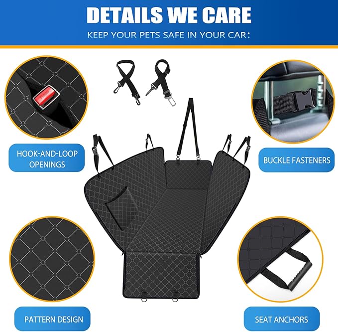 Dog Car Seat Cover for Back Seat with Storage Pocket Seat Covers for Cars | Protects Against Dirt Dog Hammock Scratch Prevention Fits for SUVs and Trucks, Black 54"x 58" - Image 3