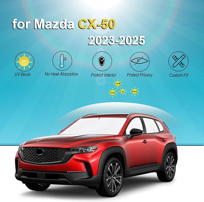 KMF 8pcs Thicken Sun Shades for Mazda CX-50 Accessories 2023-2025, Custom Full Window Sunshade Car Window Covers for Windshield Side Rear, UV Block and Blackout Privacy for Car Camping Outdoor - Image 2