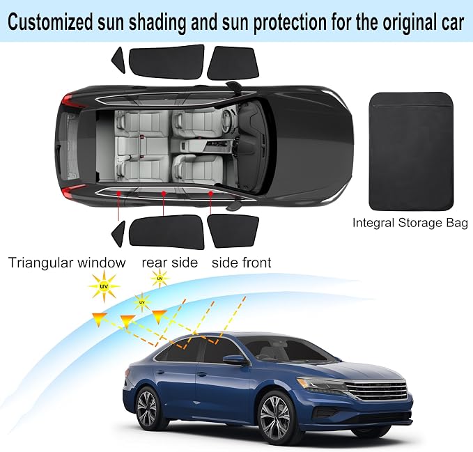 Front Side Half Window Shade Foldable Custom Fit for Volkswagen VW Passat 2019-2024 Car Window Shades for Side Window Sun Shade UV Protection Heat Insulation for Camping Sleeping 6PCS - Image 3