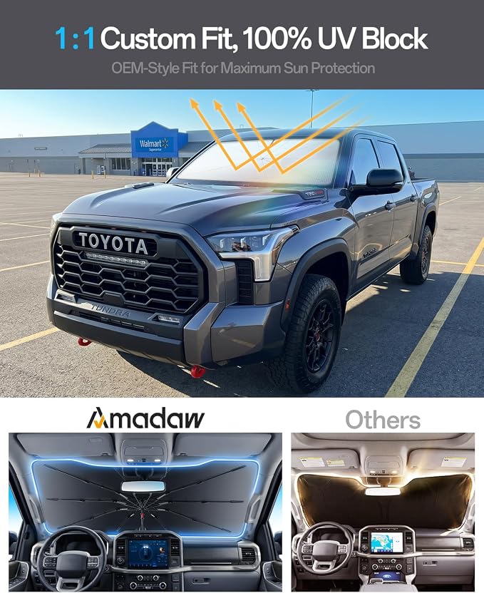 Car Windshield Sun Shade Umbrella for Toyota Tundra 2000–2026 | Foldable Umbrella Sunshade with 100% UV Block, Multi-Layer Heat Insulation, Keeps Car Cooler, Summer Car Accessory - Image 3