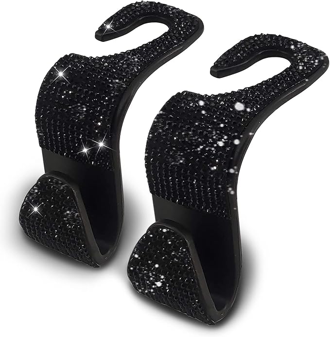 OSIFIT 2PCS Car Seat Hooks - Bling Rhinestone Headrest Hooks with Universal Design - Perfect for Holding Handbags, Clothes, Purses, and Water Bottles - Black by OSIFIT