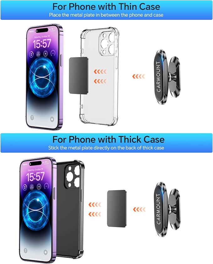 【2-Pack】 Magnetic Phone Holder for Car【Strong Magnets】 Carmount 2.0 Magnetic Phone Mount for Car【360°Rotation】 Car Mount for Cell Phone Holders for Your Car for All Smartphones & All Car Models - Image 7