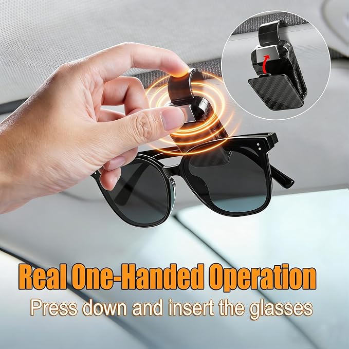 2 Pack Car Sun Visor Sunglasses Clip, Carbon Fiber Finish Sunglass Holder | One-Handed-Operation Easy Access Storage for Driving,Universal Fits Anti-Scratch Car Sun Visor Accessories - Image 3