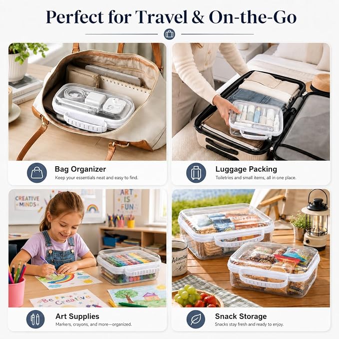 Clear Hard Shell Zipper Case 3PCS Set, 1.2mm PET Travel Organizer | Deep waterproof stackable storage pouches with handle. Heavy duty clear zipper bags for travel, makeup, toys and snacks - Image 7