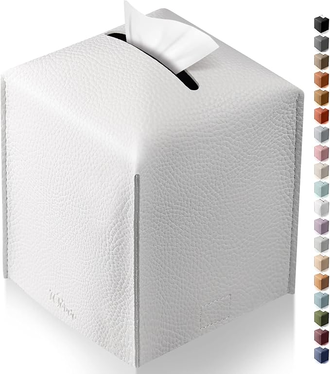 Tissue Box Cover, Tclouda, Modern PU Leather Square Tissue Box Holder for Creative Decorative, Ideal for Bathrooms/Office/Car/Nightstand/Outdoor Tent/Dining Table, 5"X5"X5", Single White by Tclouda