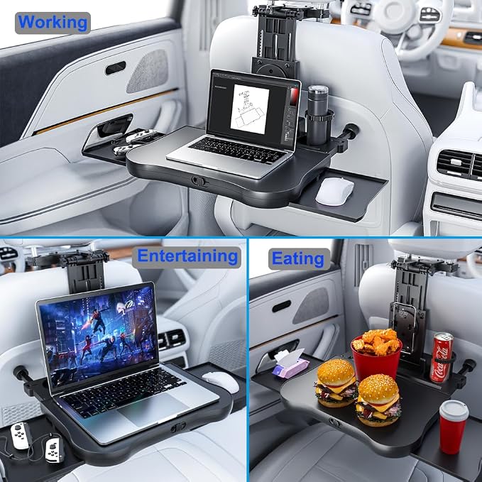 Car Back Seat Tray with Extendable Table, Car Travel Desk for Laptop | Foldable Trays for Eating & Working, Car Travel Tray Table for Rear Passenger, Food Tray with Phone Holder - Image 2