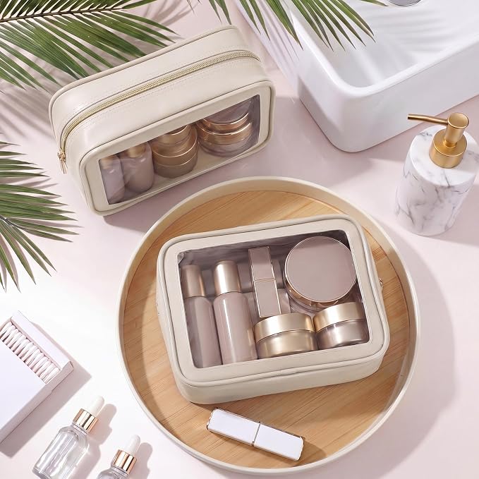 Hsei 6 Pcs Clear Makeup Bags Diaper Bag Organizer Travel Toiletry Bags with Zipper Clear Cosmetic Organizer Car Storage Pouch Bridesmaid Gift for Women Beach Vacation (Khaki) - Image 4