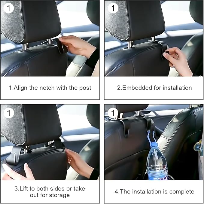 Moly Magnolia Bling Car Seat Headrest Hooks, 4PCS Handcrafted Rhinestones Seat Hanger Organizer for Handbag Purse Scarf, Universal for Cars, Auto Interior Accessories for Women Men (Black) - Image 4