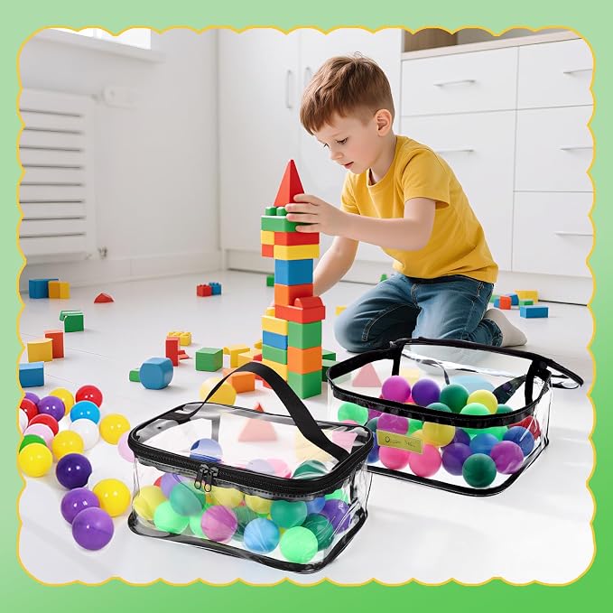 4 Pack Clear Toy Storage Bags, PVC Waterproof Toy Organizer, Black | Waterproof PVC, Transparent View, Reusable Zip Bags, Label Tags, for Blocks, Puzzles, Board Games, Travel and Home Storage - Image 4
