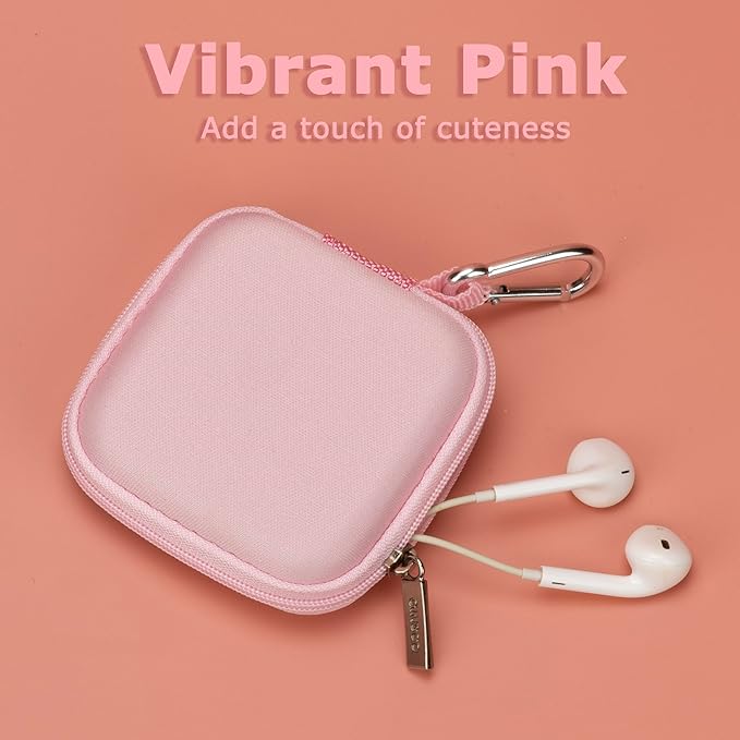 Ginsco Mini-Portable Hard Shell Square Earbuds Case for Apple EarPods/Samsung Galaxy Wired/Wireless Earbuds, Cell Phone Accessories Organizer with Carabiner for Earphones - Image 3