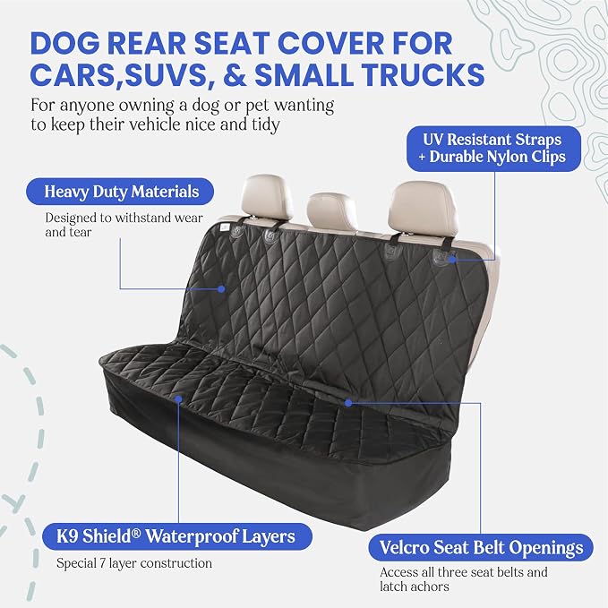 4Knines Heavy-Duty Rear Seat Cover for Dogs - Fitted, Grey Reg | K9-Shield waterproof layer, non-slip backing, quick-release clips for easy install and cleanup. Machine washable. - Image 3
