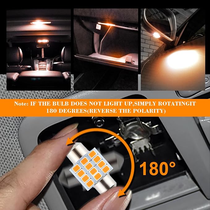 iFunyLED 24 Pieces Dome Light LED Car Interior Bulb Kit Set 194 T10 DE3175 578 31mm 42mm Bulbs Interior Replacement Lights for Car Map License Plate Door Side Marker Cornering Trunk Light - Amber - Image 4
