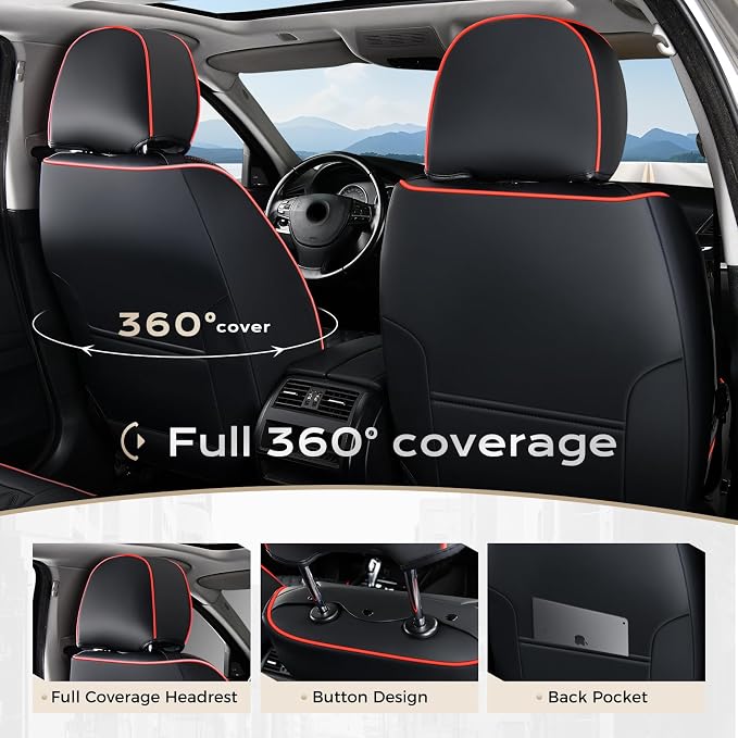 Coverado Front Seat Covers, Wear-Resistant Stain-Proof Cushions, Universal Fit for Most Vehicles, Waterproof Car Seat Protectors, Automotive Seat Covers-Red & Black Line Design - Image 4