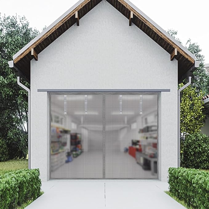 Garage Door Screen, Sunmoxia 9x7Ft Magnetic Heavy Duty Garage Door Curtain with 4 Strapping Tapes - Durable Breathable Anti-Tear Mesh Patio Porch Privacy Curtain (Silver) - Image 5