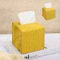 HOMOTEK 2 Pack Tissue Box Cover, Square PU Leather Tissue Holder, Decorative Facial Tissue Cube Paper Organizer Dispenser for Bathroom, Night Stands, Desk, Car 5X5X5'' - Rattan Weave,Mango Yellow by HOMOTEK