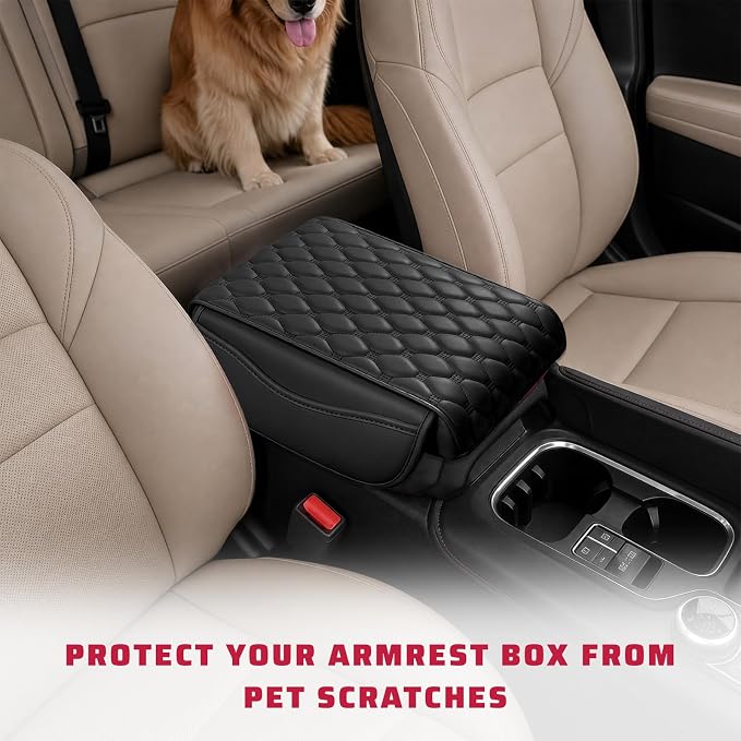 Car Center Console Cover, Memory Foam Auto Armrest Cushion Center Console Pillow Pad with Side Pockets, Anti-Scratch Leather Elbow Pillow Armrest Seat Box Protector for Most Cars (Black) - Image 6