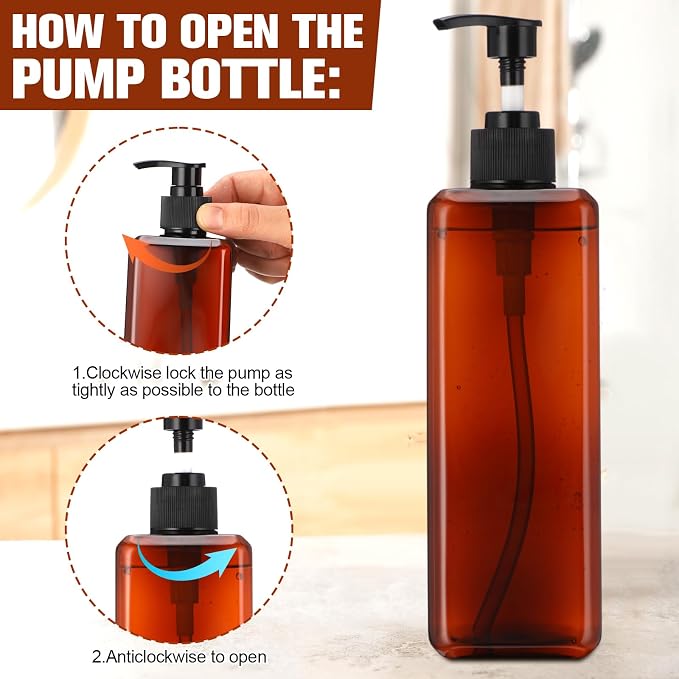 Didaey 8 Pcs Amber Plastic Bottles with Pump 16 oz Refillable Shampoo Dispenser Empty Body Wash Soap Conditioner Lotion Bottles for Bathroom, Kitchen Sink, Hotel, Salon, Cosmetic - Image 5