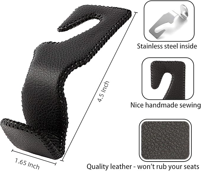 AMVOYOA Car Headrest Hook, Leather Vehicle Back Seat Hanger Storage for Purse Groceries Bag and More, Black&Red, Pack of 2 - Image 6