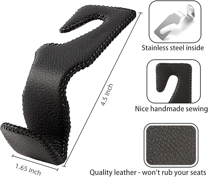 AMVOYOA Headrest Hooks for Car, Back Seat Organizer Gray Leather Hanger Holder Hook, for Hanging Purses and Bags and Coats, Pack of 2 - Image 6