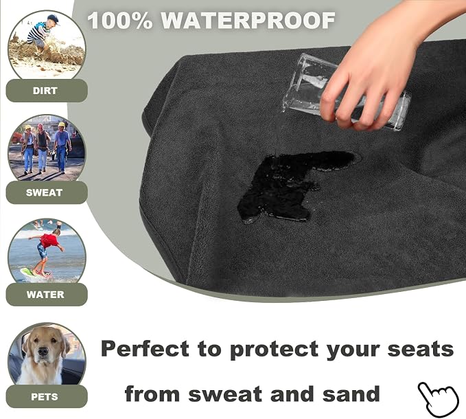 Waterproof Backseat Cover for Car Trucks Van SUV Jeep,Rear Bench Towel Seat Covers,(Grey) - Image 3