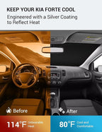 Proadsy Custom Fit 2014-2018 Kia Forte Windshield Sun Shade, Blocks Heat | 240T Heat Shield, Drops Temp 54°F, Blocks 99% UV, Prevents Dashboard Cracking, Summer Parking & Beach Trips, Easy Twist-Fold - Image 3