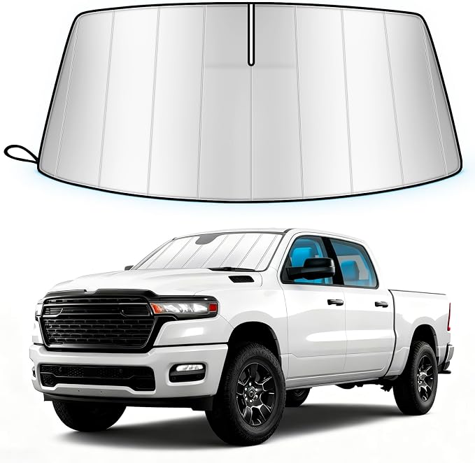 Windshield Sun Shade for Dodge Ram 1500 2019-2026 Custom Fit | Accordion Folding Design, Car Front Window Sunshade, Sunshield Sun Visor Protector, Blocks UV Rays & Heat, Car Accessories by Unknown