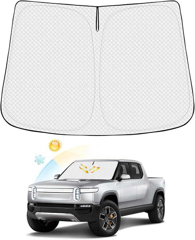 Canvcle Windshield Sun Shade for 2022-2025 2026 Rivian R1T/R1S Truck Accessories Thicken 6-Layer Front Window Sunshade Cover Sun Visor Protector Foldable Block UV Rays Keep Vehicle Cool by Canvcle