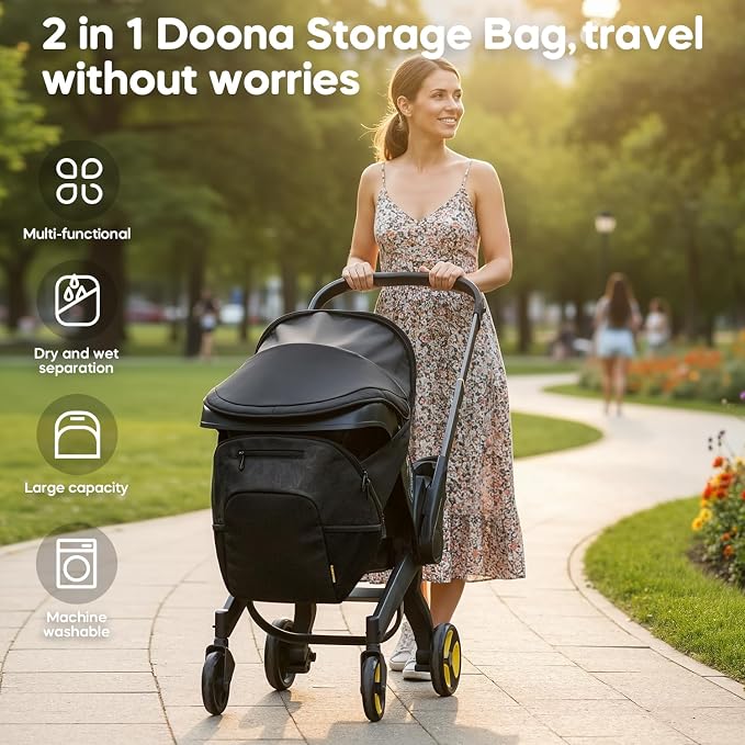 mamatepe Snap-on Storage Bag Compatible with Doona Infant Car Seat, Organizer Bag,Wearable Backpack for Baby Travel, Stroller Bag for Doona Car Seat & Stroller (Black) - Image 2