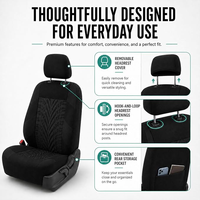 FH Group Full Set Travel Master Car Seat Covers, Airbag and Split Rear Car Seat Cover Universal Fit Interior Accessories for Cars Trucks SUV, Automotive Seat Covers,Black - Image 5
