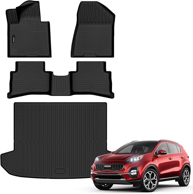 AUXKO Floor Mats Cargo Mat for kia Sportage Gasoline 2017-2022 | High Wall,All-Weather,All Season,Odorless,Anti Slip,Rain&Salt Resistant,TPE Material,Black,Accessories,Pet Friendly by AUXKO