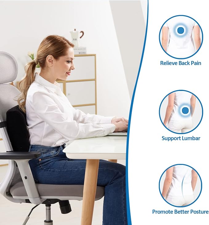 SAIREIDER Comfortable Lumbar Support Pillow for Office Chair, Memory Foam Back Support Pillows for Car、Gaming Chair、 Home Chair, Back Pain Relief Improve Posture, Double Adjustable Straps(Black) - Image 3