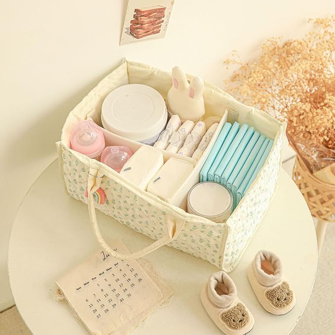 Diaper Caddy Organizer,Cute Floral Nursery Storage Basket,Soft Portable Changing Table Car Caddy Organizer Gift (Blue Floral) - Image 3
