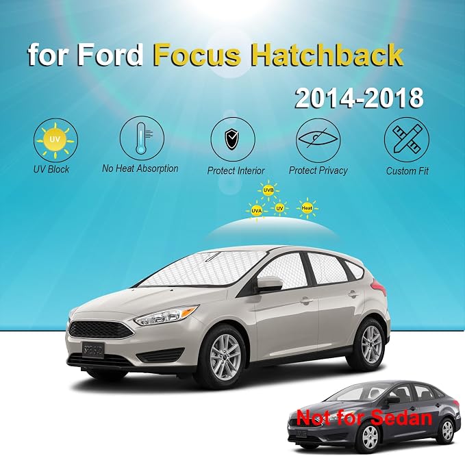 KMF 8pcs Thicken Sun Shade for Ford Focus Hatchback 2014-2018 Accessories, Custom Fit Full Car Window Covers Sunshade for Windshield Side, UV Block and Privacy Blackout for Camping Outdoor - Image 5
