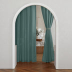 RYB HOME Linen Sheer Curtains 2 Panels for Living Room, Semi Transparent Privacy Drapes with Rod Pocket Farmhouse Style Window Treatments for Bedroom, Teal Blue, 52" W x 84" L - Image 5