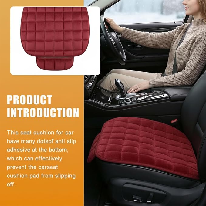 YoRise Car Seat Cushion, Car Driver Seats Protector Cover Red | Soft Plush Auto Seat Pad with Storage Pocket, Car Seat Cover with Non-Slip Rubber Bottom, Winter Vehicle Accessory - Image 3